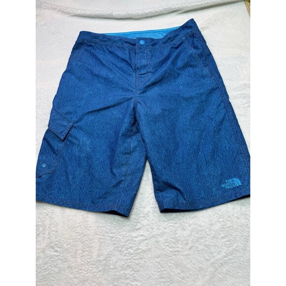 Bright Blue Print NORTH FACE SWIM TRUNKS BOARD SHORTS YOUTH BOYS XL 18/ - Picture 2 of 12